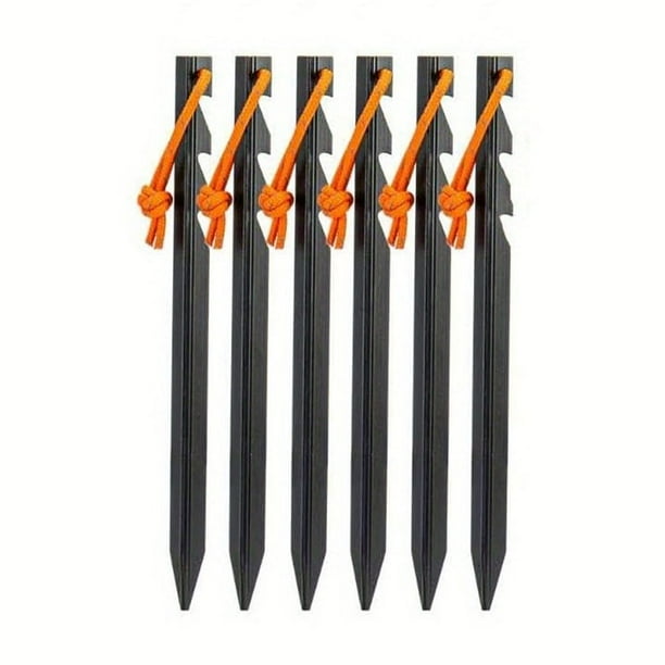 6/12pcs Aluminum Ground Nail, Tent Stakes With Reflective Rope Nail Lightweight Tent Pegs For Gardening Camping Trip Hiking(black)