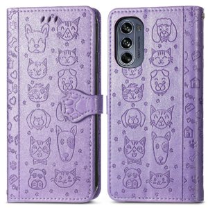 Funda Cartera Foxdock Para Moto G62 , Flip Pu Con Relieve De Gatos Y Perros, Tarjetero Y Soporte