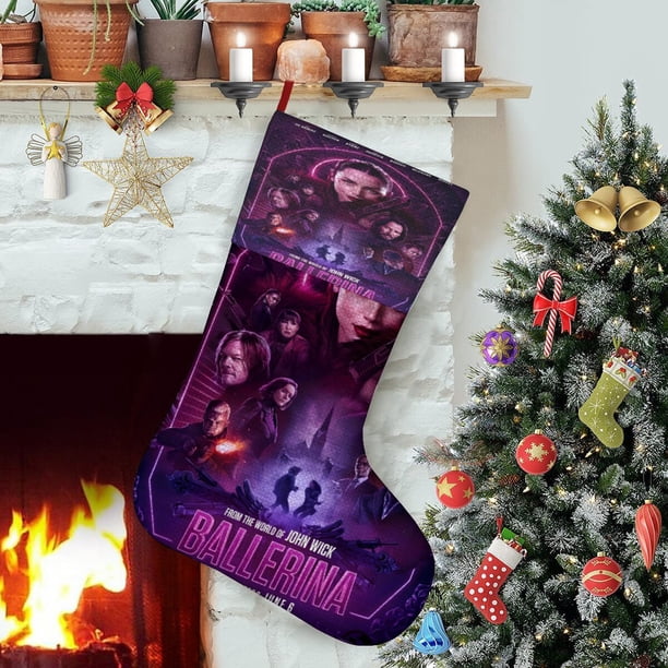 La Noche del Cazador Tema: Calcetines de Navidad, fino lino blanco para colgar en escaleras y chimenea, decoración navideña para el hogar, regalo de Navidad. 45cm × 32cm