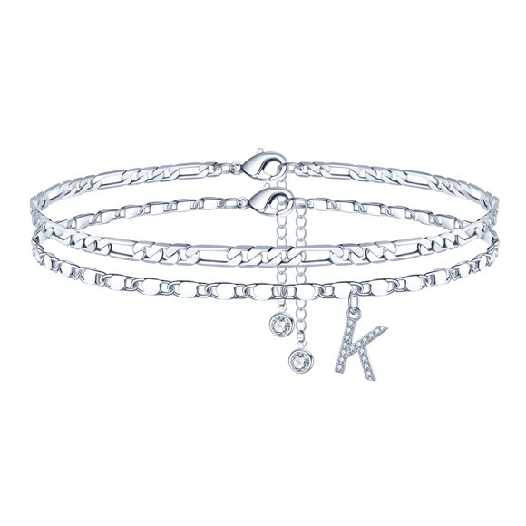 Tobillera Ursteel, letra K, chapada en plata, ajustable, 27 cm