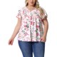 thumbnail image 1 of Agnes Orinda Blusas de Verano Casual de Talla Grande para Mujer con Estampado Floral, Volantes, Pliegues, Cuello en V, Manga Corta 1X Blanco Rosa Floral, 1 of 8