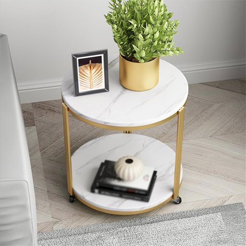 Sorento - Mesa Lateral Mármol Dorado Con Ruedas