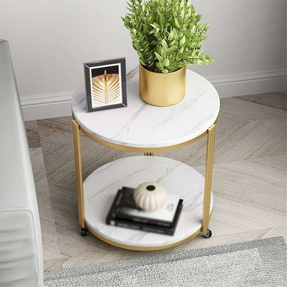 Mesa Lateral Mármol Dorado Con Ruedas