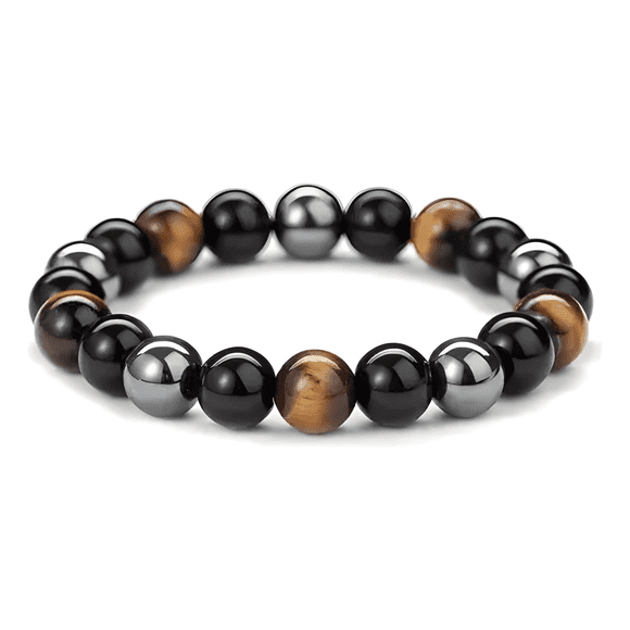 Pulsera triple proteccion hematita obsidian ojo tigre hombre