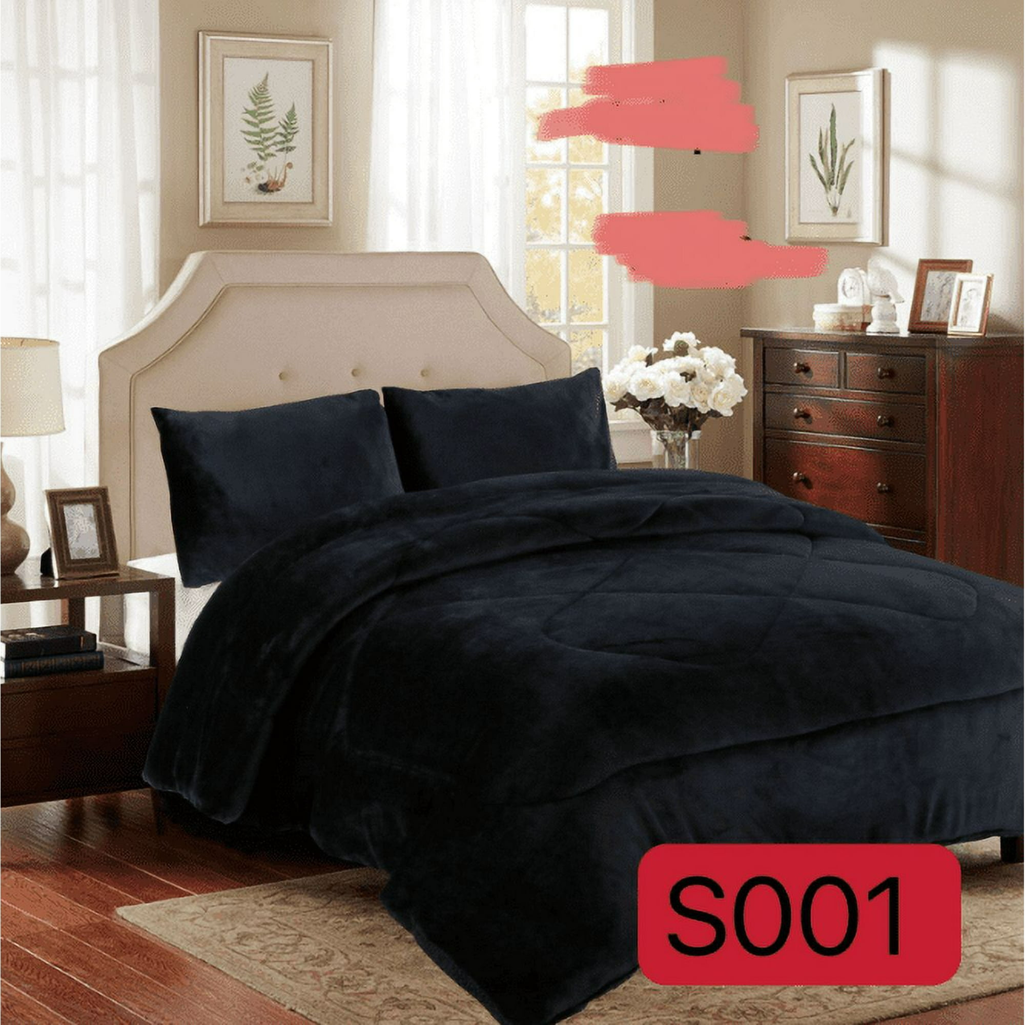 Mundo Shopping - Cobertor Plush Con Chiporro 2 Plazas Color Negro Liso