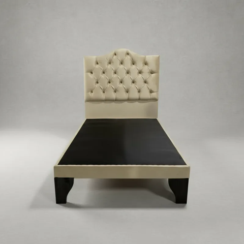 Flobal - Cama 1,5 Plazas Ovalado, Incluye Base Y Respaldo Beige