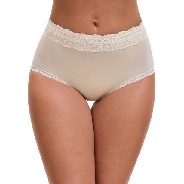 INSPIRE CHIC Bragas de Mujer de Cintura Alta con Encaje, Algodón, Cobertura Completa, Talla XL, Amarillo