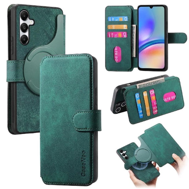 Funda Billetera Magnética para Samsung Galaxy A05S Soporte Tarjetas Desmontable Verde