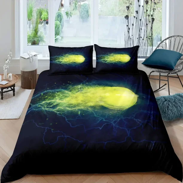 x1433 Bed SheetsTennis Ball Duvet Cover Set Sports Game Themed Bedding Set Twin Size for Kids Teens Adult Tennis Racket Ball Comforter Cover 3-Piece Bedding Set (1 Duvet Cover + 2 Pillow Shams) nj1433