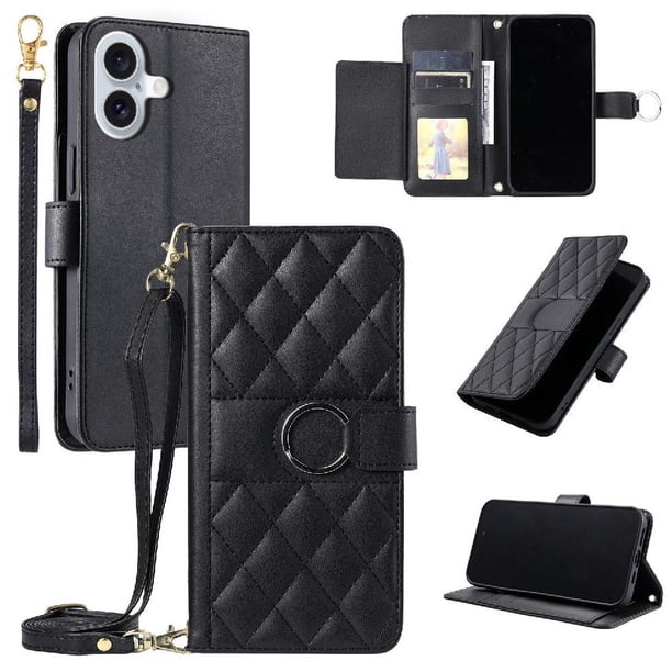 Funda tipo billetera FOXDOCK para iPhone 16 Plus – Tapa abatible con correa para mujer