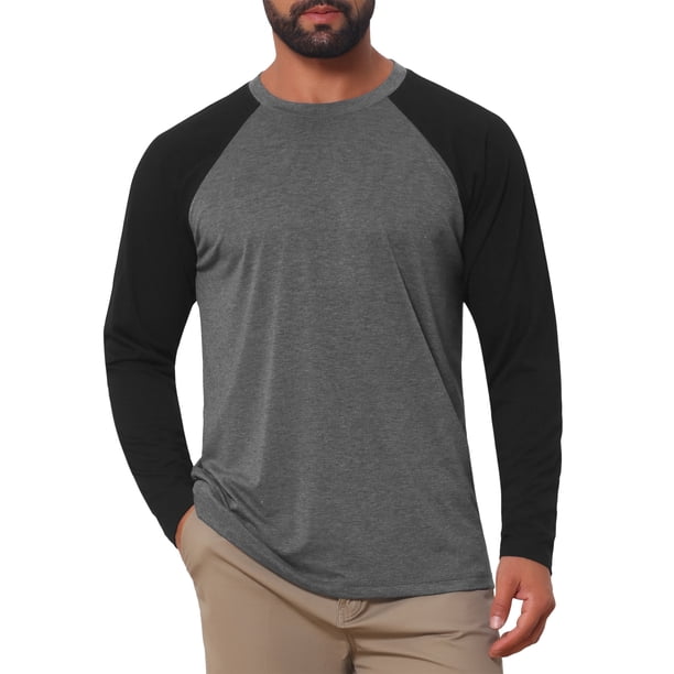 INSPIRE CHIC Camiseta de Hombre Raglán de Manga Larga Cuello Redondo Contraste Camisetas de Béisbol 2XL Gris Negro