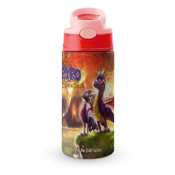 Spyro el dragónBotella de Agua con Tapa Pop Top de Un Toque, Acero Inoxidable, a Prueba de Fugas, para Deportes, Botella Infantil rosa 12 oz