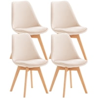 Habita2 Chile - Pack 4 Sillas Para Comedor Tulip Tapiz Lino Base Madera - Beige