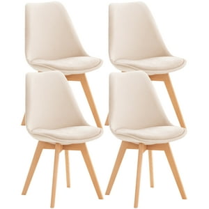 Habita2 Chile - Pack 4 Sillas Para Comedor Tulip Tapiz Lino Base Madera - Beige