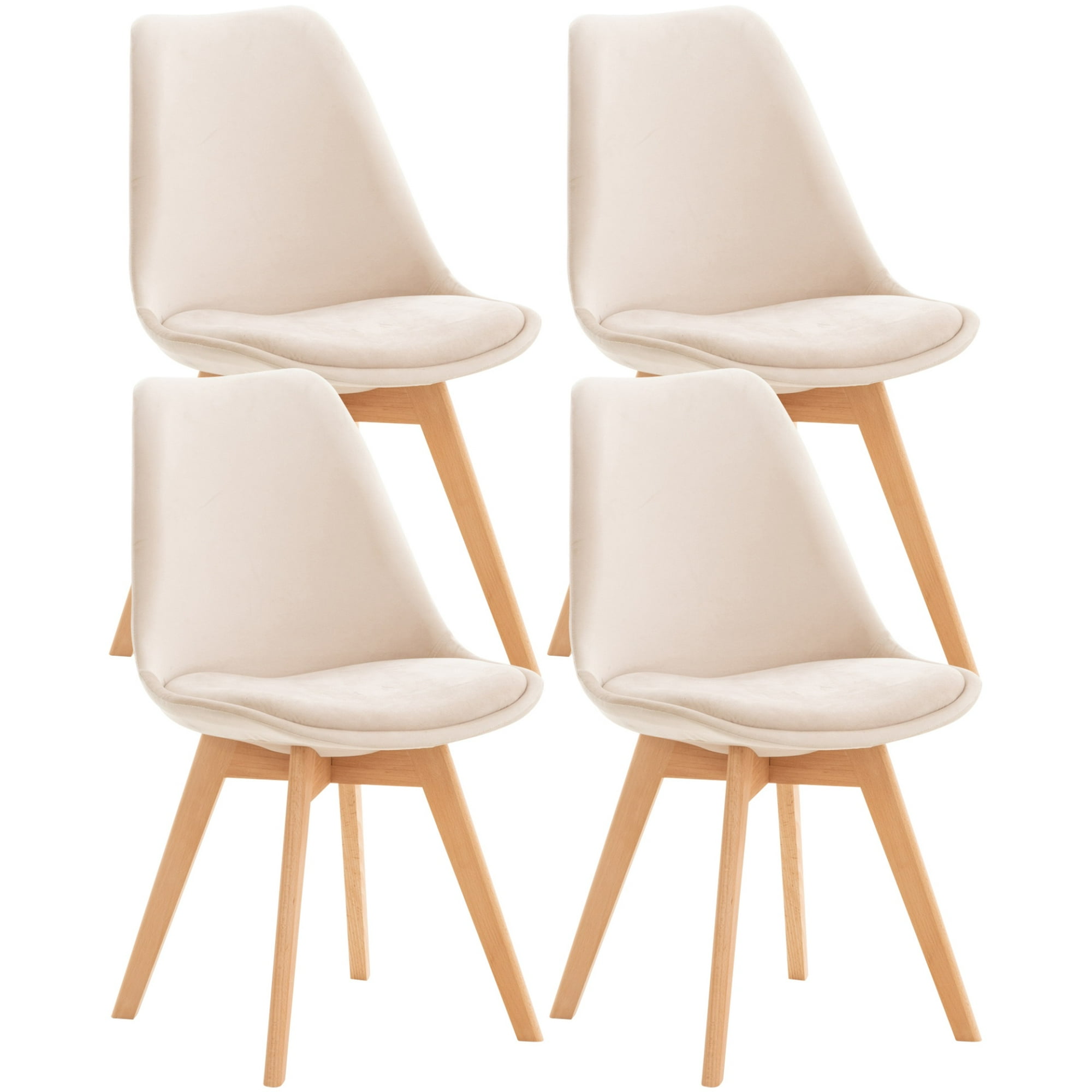 Habita2 Chile - Pack 4 Sillas Para Comedor Tulip Tapiz Lino Base Madera - Beige