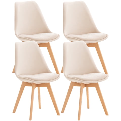 Habita2 Chile - Pack 4 Sillas Para Comedor Tulip Tapiz Lino Base Madera - Beige