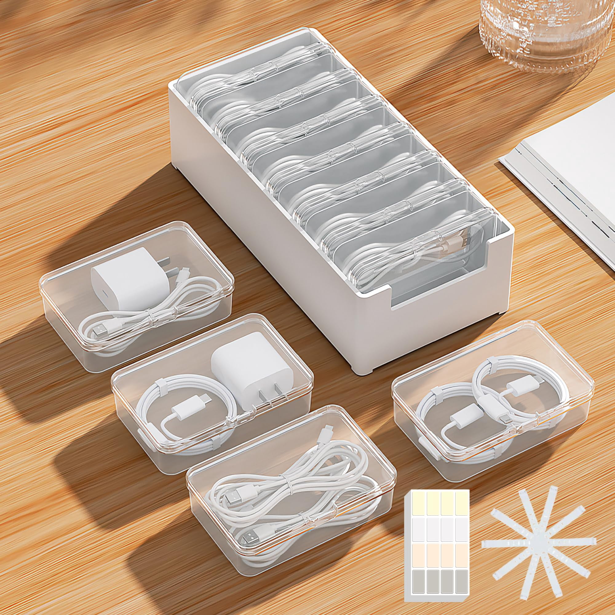 Caja De Almacenamiento De Cables Keqeeo, 7 Fundas Con Correas Y Etiquetas