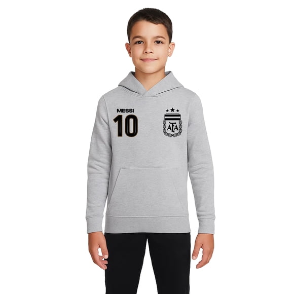 Buzo canguro con capucha Icon Sports Messi Argentina para niños, gris claro