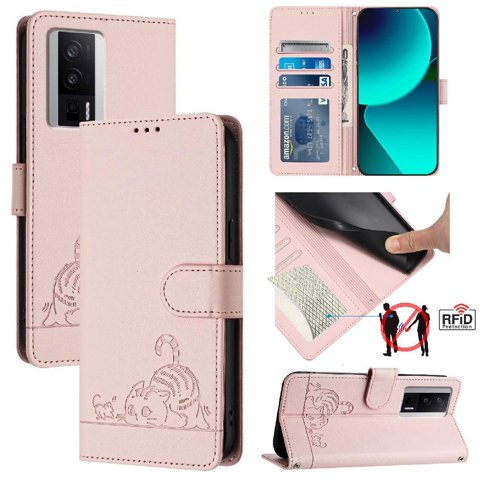 Funda Tipo Cartera Foxdock Para Xiaomi Poco F5 Pro Con Soporte, Ranuras, Rfid, Diseño De Gato