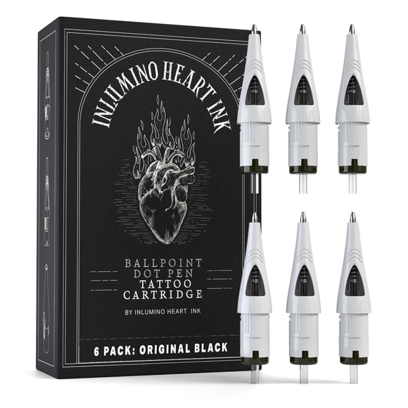 Cartuchos para pluma de tatuaje Inlumino Heart Ink, tinta negra (paquete de 6)