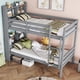 thumbnail image 3 of Twin Over Twin Bunk Bed with Shelves , Rubber Wood Bed with Shelves Headboard, Safety Guardrails and Ladder, Convertible to 2 Beds,Grey, 3 of 3