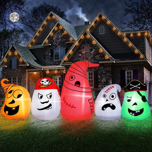Fantasma hinchable B&D de 2,4 m de largo para Halloween con luces que cambian de color