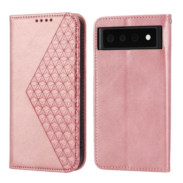 Funda Flip FOXDOCK para Google Pixel 6 , Estilo Billetera con Diseño Rombo, Correa de Mano y Soporte, Uso Diario
