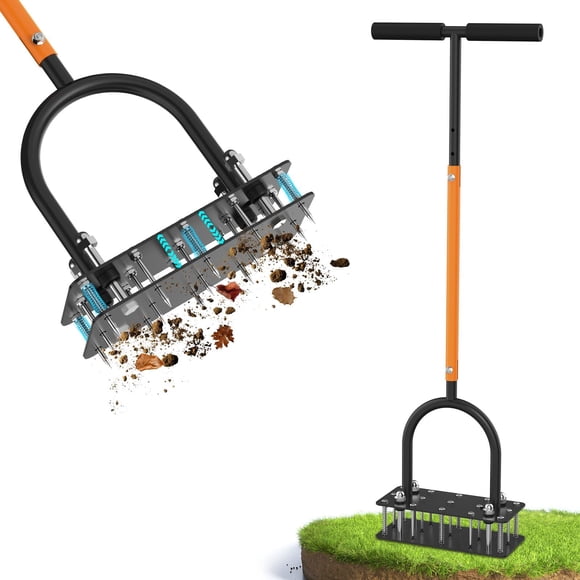 Aireador manual de césped GAINO con 15 púas, mango en T ajustable