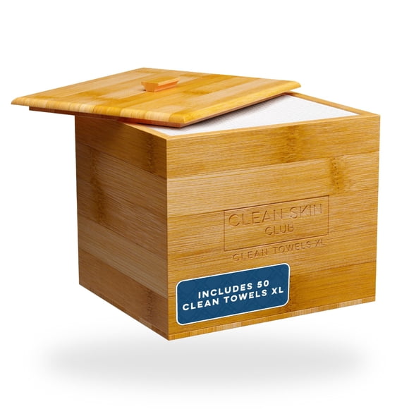 Caja de bambú con toallas y toallitas desechables para desmaquillar Clean Skin Club