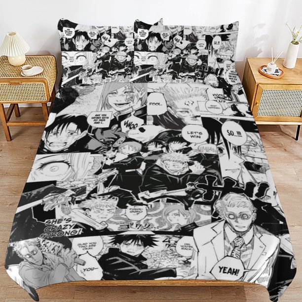 Jujutsu Kaisen Bedding Set Duvet Cover Comfortable and Lightweight Cartoon Bedding 3 Piece Bed Set