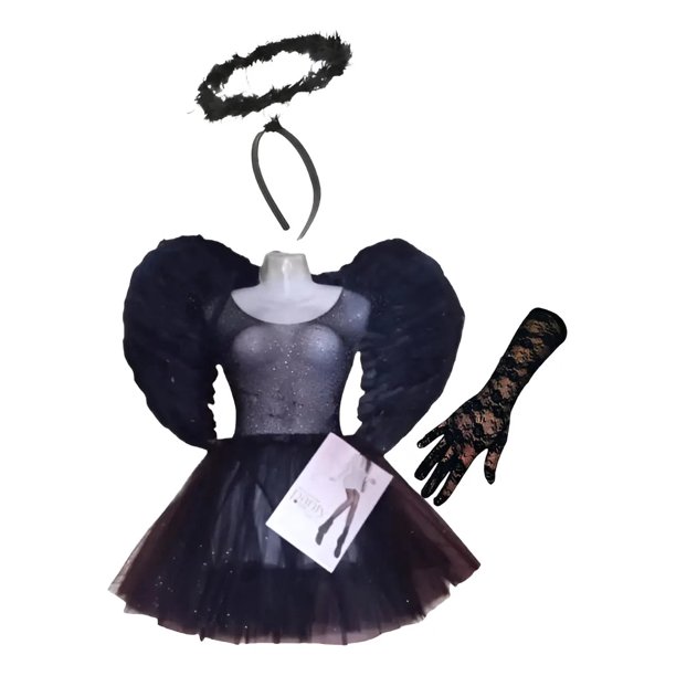 Alas Pluma Ángel + Body + Panties + Tutú Adulto + Aureola + Guantes