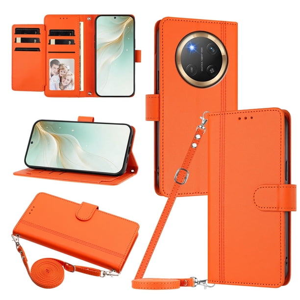 Funda Billetera para Honor X9C/Magic 7 Lite, Cuero Sintético con Cierre, Naranja
