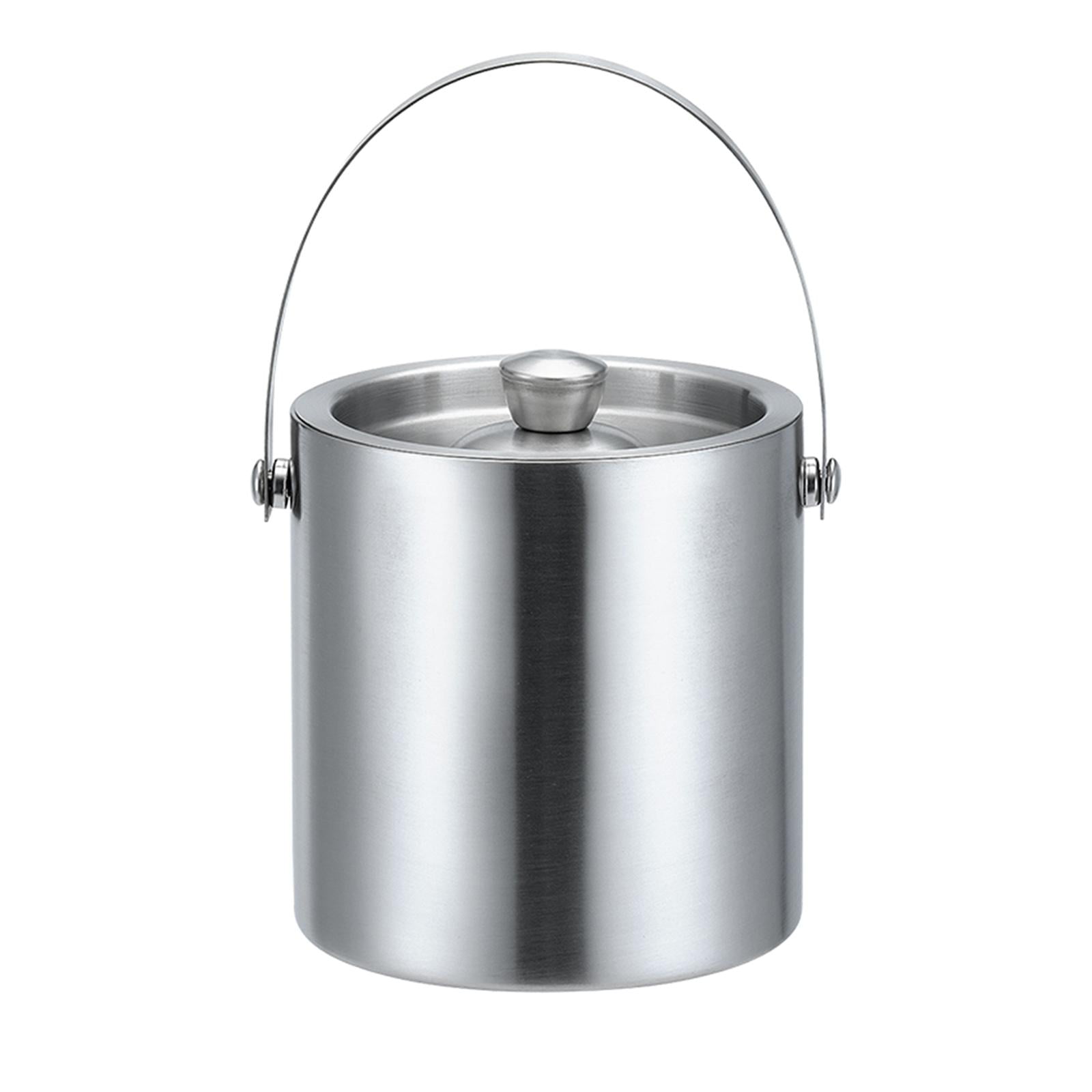 Magideal - Cubo De Hielo Pequeño, Cubo De Hielo De Acero Inoxidable Con Tapa, Asa De Transporte Cómoda, Ideal Para Coctelería, Champán, Vino Y Cerveza Fría , 2l