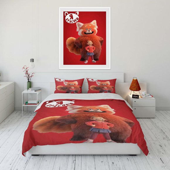 Turning Red Print Soft Bedding Set Duvet Cover 1 Duvet Cover 2 Pillowcases Adult and Children Bedding Set Luxury Bed Sheets