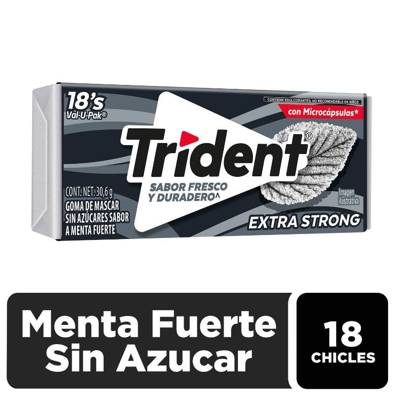 Chicle Trident Sin Azúcar Sabor Extra Fuerte