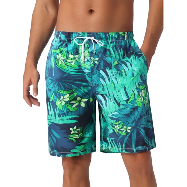INSPIRE CHIC Pantalones Cortos de Natación de Verano para Hombre con Estampado Floral Tropical, Cintura Elástica y Cordón, 32 Verde Oscuro