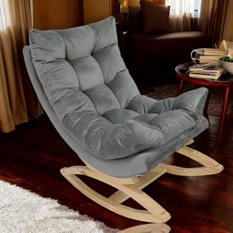 Muebles New - Silla Mecedora Coquette Gris Felpa