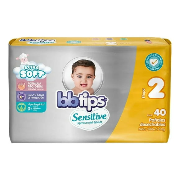 Pañal Bebe Tips Sensit T2 Ch Panal X 40 Unidades
