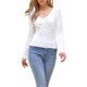 thumbnail image 1 of INSPIRE CHIC Top fruncido con cordón para mujer, estampado floral, cuello en V, manga larga, camisa ajustada XL blanca, 1 of 6