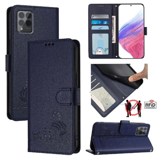 Funda tipo cartera FOXDOCK para T-Mobile Revvl 6X Pro 5G con soporte, ranuras, RFID, diseño de gato