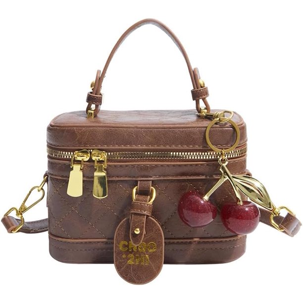 Bolso bandolera acolchada vintage marrón mujer pequeño neceser asa superior caja