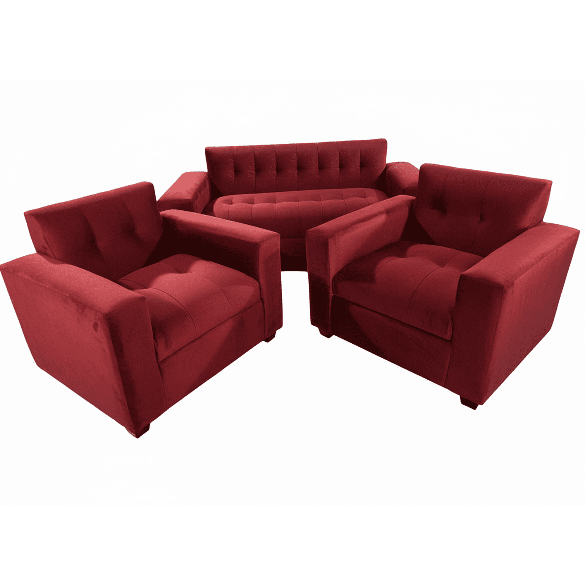 Muebles New - Juego De Living Tres Cuerpos Rojo Felpa
