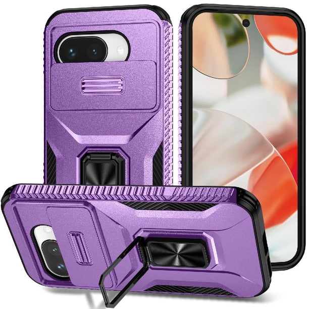 Funda Resistente para Google Pixel 9A con Tapa Deslizante y Protección Militar Morado