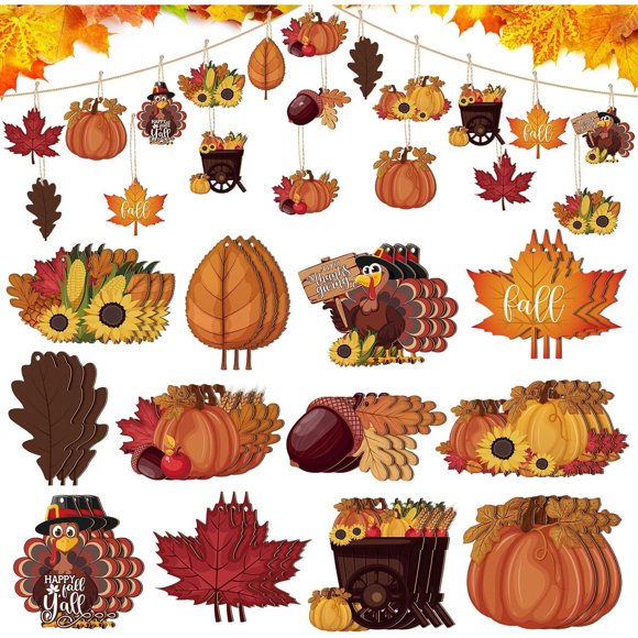 Adornos de Otoño Ferraycle, 36 piezas de madera colgantes