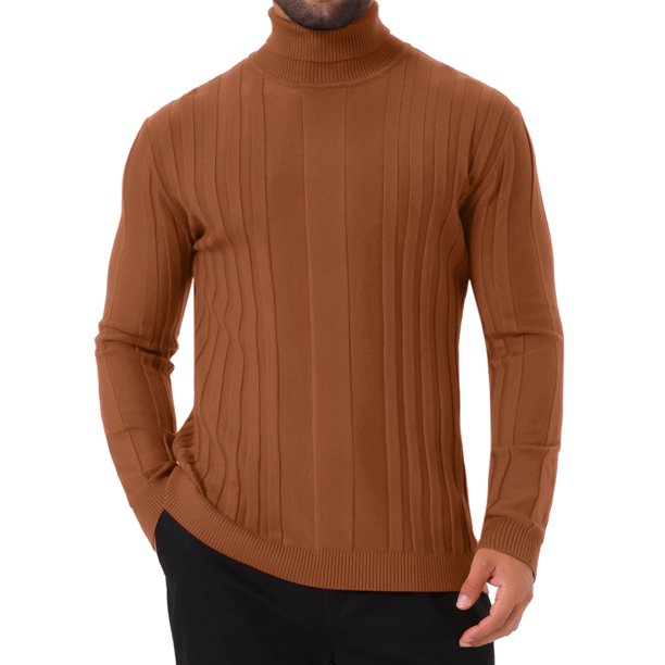 INSPIRE CHIC Suéteres de Cuello Alto para Hombre Color Sólido Cuello de Tortuga Suéteres de Punto Cálidos 2XL Marrón