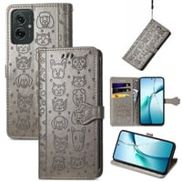 Funda Cartera Foxdock Para Motorola Moto G55 , Flip Pu Con Relieve De Gatos Y Perros, Tarjetero Y Soporte