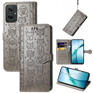 Funda Cartera Foxdock Para Motorola Moto G55 , Flip Pu Con Relieve De Gatos Y Perros, Tarjetero Y Soporte