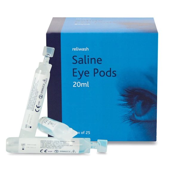Lavaojos estéril con solución salina Reliance Medical 901, 20 ml (paquete de 25)