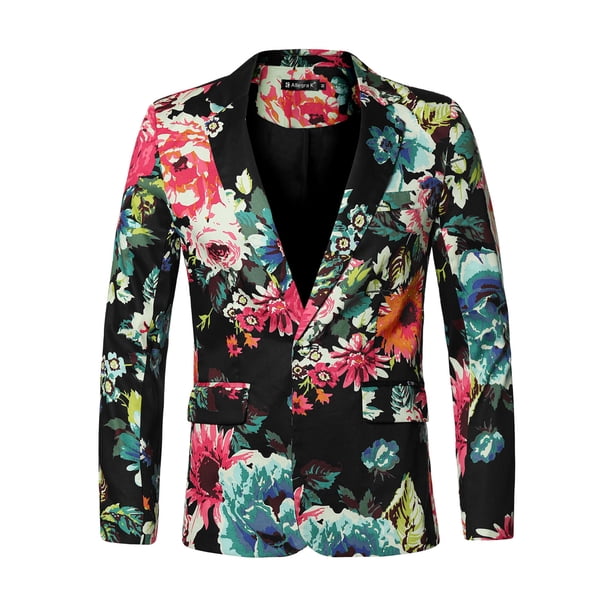CHAQUETA DE TRAJE PARA HOMBRE INSPIRE CHIC Estampado Floral Solapa con Muesca Blazer Casual de Un Botón 42 Negro Azul