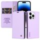 thumbnail image 1 of Funda Billetera de Cuero para iPhone 15 Pro con Tarjetero y Soporte - Tapa Magnética Morado, 1 of 6